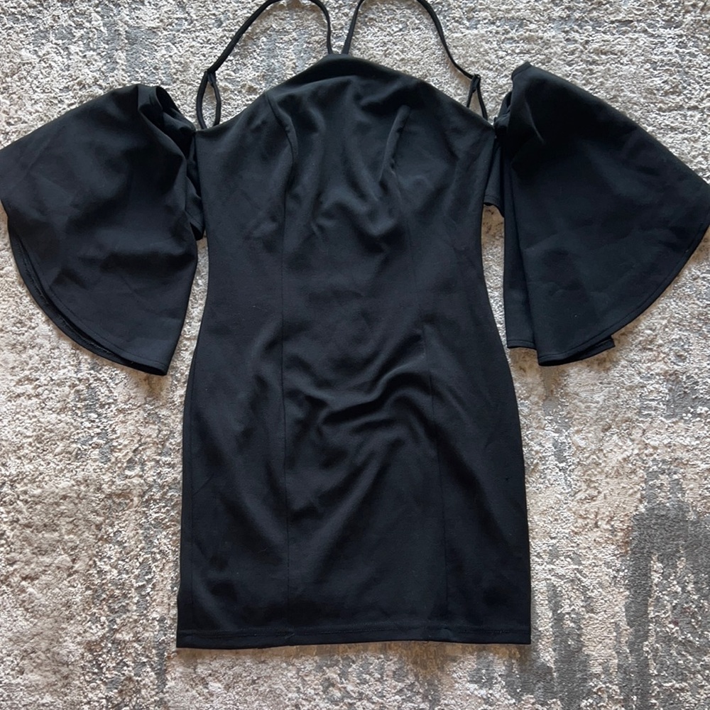 Little black dress with flowy sleeves